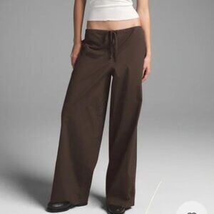 SKIMS Cotton Poplin Pants Womens Medium Brown Washed Dark Sepia Wide Leg NWT NEW